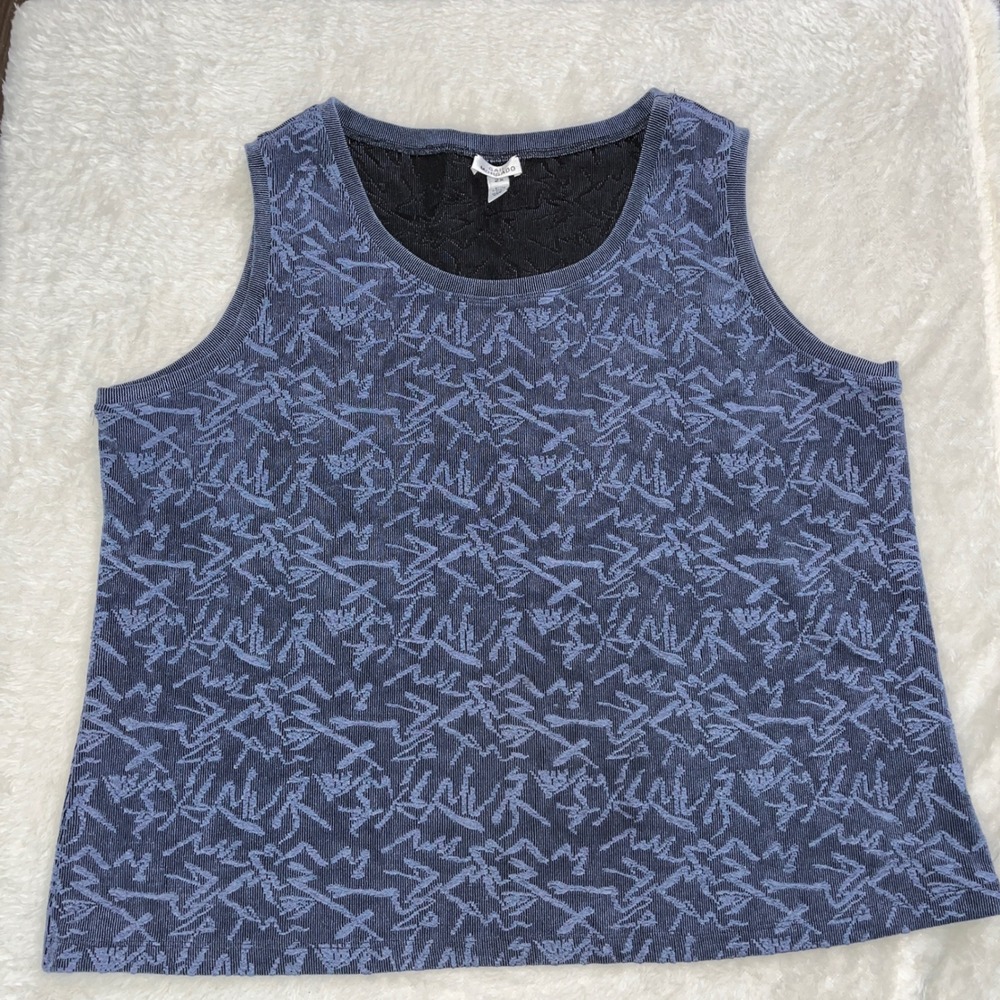 Gail Morgado 2X Navy Blue Geometric Jacquard Tank Top Acetate Spandex USA